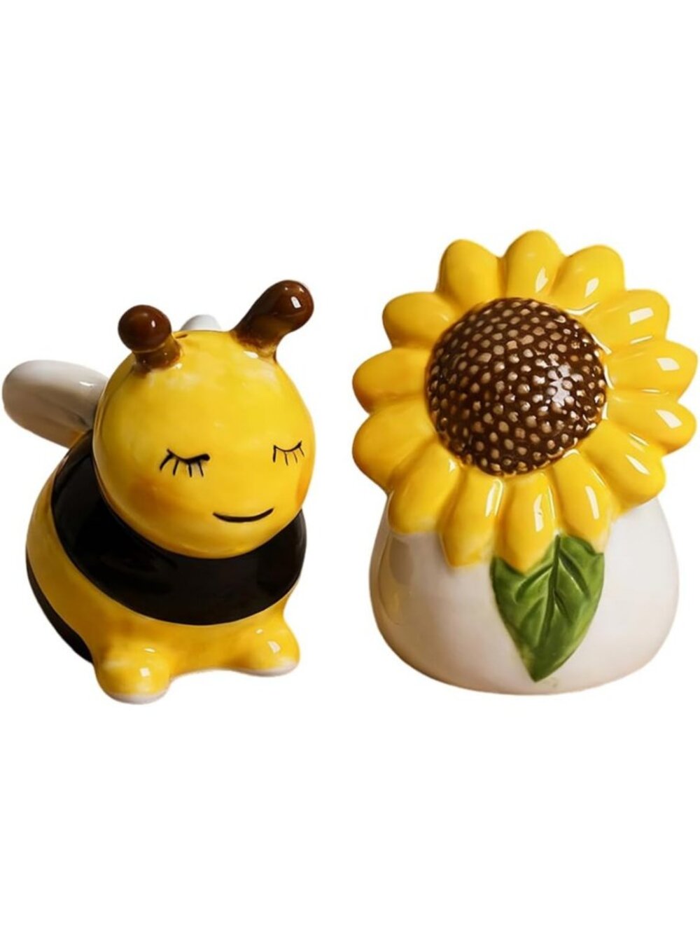 Charming Sunflower & Bee Ceramic Salt and Pepper Shakers Set - 2 PCS Kitchen